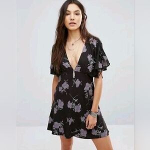Free People Melanie Floral Fit & Flare Mini Dress Night Combo, Pockets EUC, 4